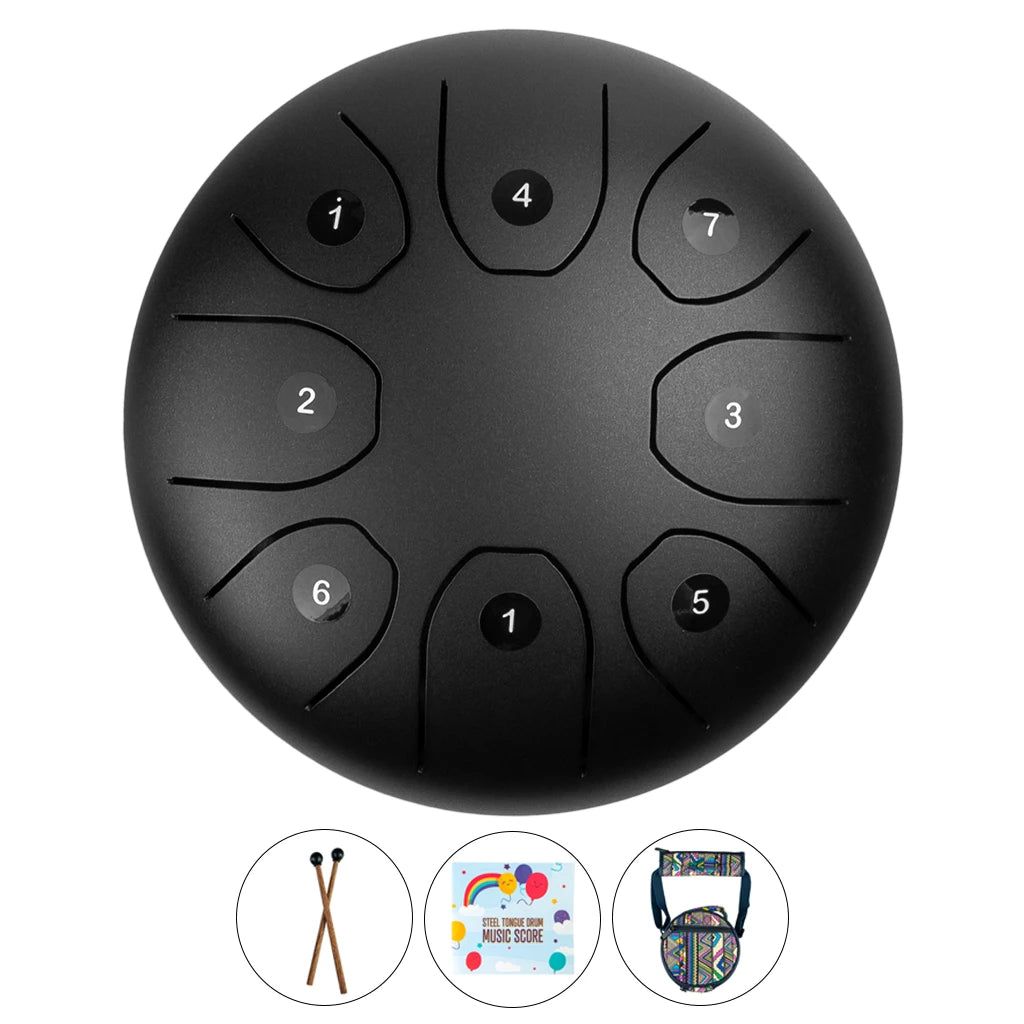 NAOMI 6 Inch Tongue Drum 8 Tune Steel Hand Pan Drum Tank Drums With Drumsticks Padding Bag