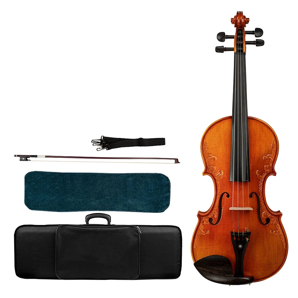 NAOMI Master Antique Strad Model Style Violin 4/4 Open Tone Selected Spruce Wood Carved Flower Rich Tone Beautiful Craftmanship SET