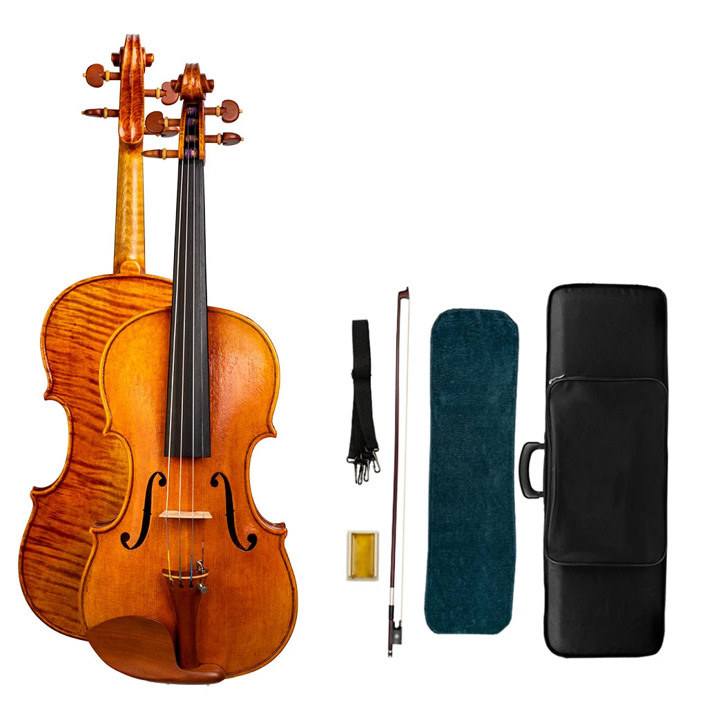NAOMI Professional Handmade Violin Set 4/4 European Wood Top Spruce Back Flamed Maple Vintage Stradivarius Violin With Case