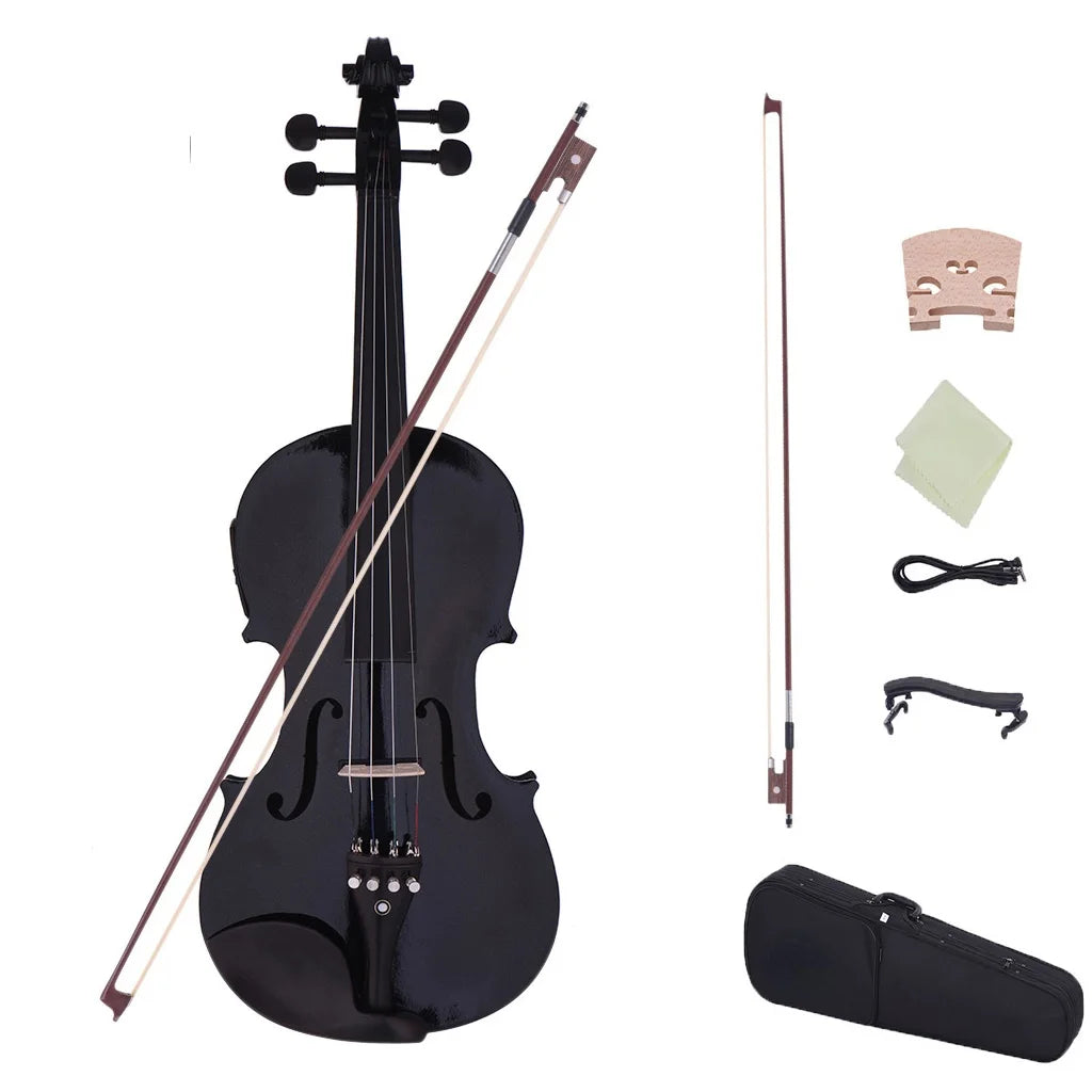HOT Full Size 4/4 Acoustic Electric Violin Fiddle Solid Wood Body Fingerboard Pegs Tailpiece Shoulder Rest 4/4 Arco Fiddle SET