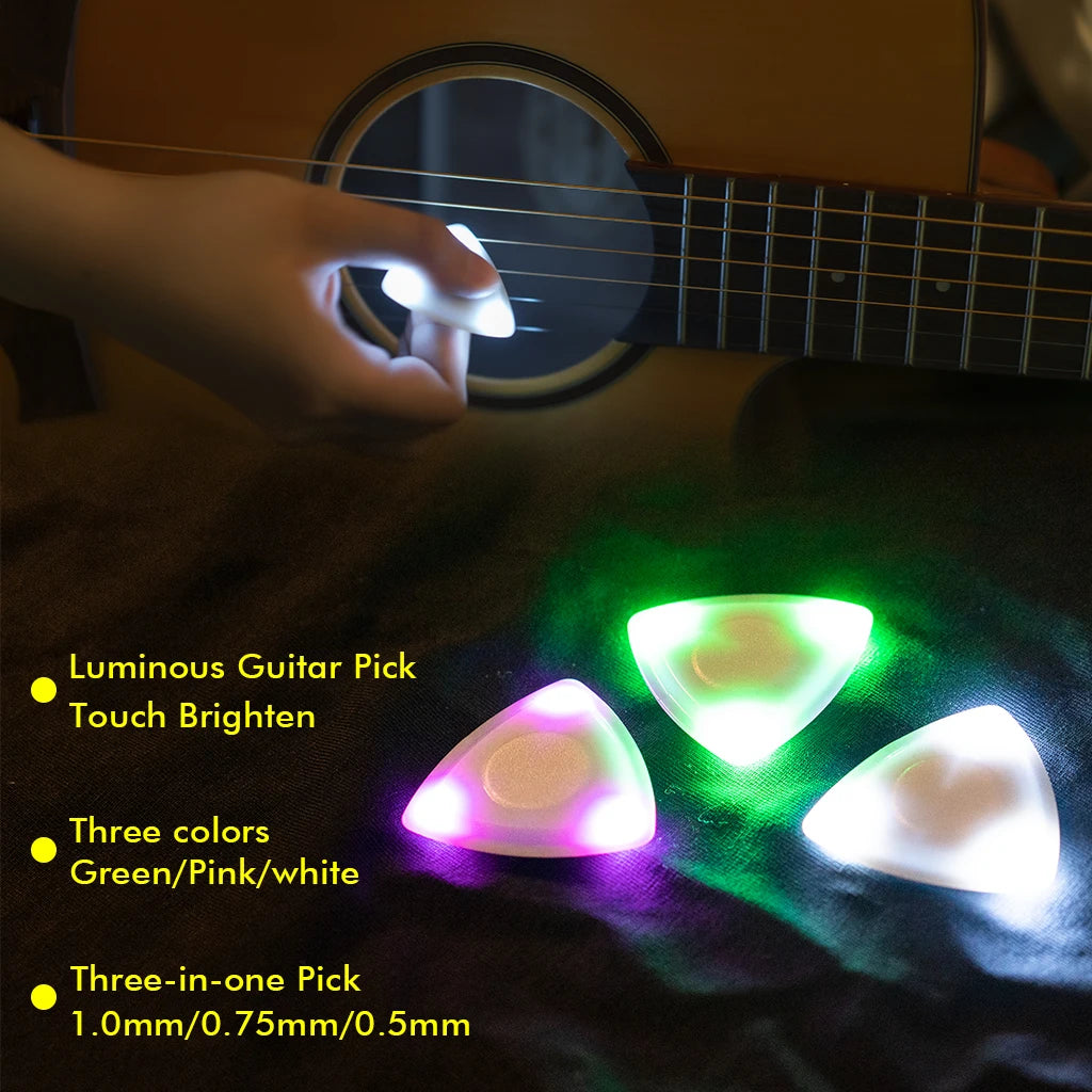 NAOMI 3 Colors Guitar Picks 1.0mm/0.8mm/0.6mm Thickness Plastic w/ High-sensitivity LED Light