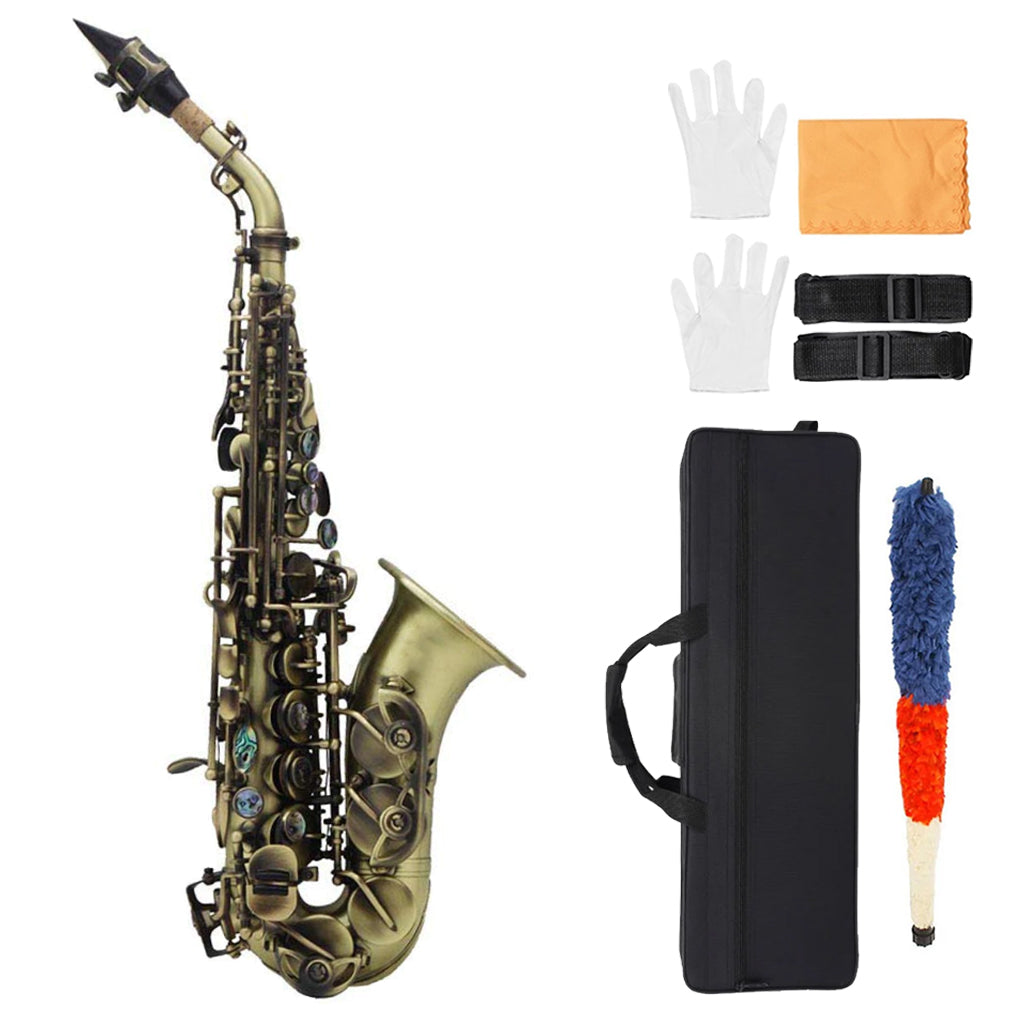 NAOMI Soprano Saxophone Bb Brass Body Carved Keys White Shell Keys Saxophone