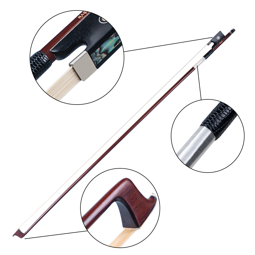 NAOMI Delicate IPE Violin Bow Round Stick Silver Wire Winding Lizard Skin Grip