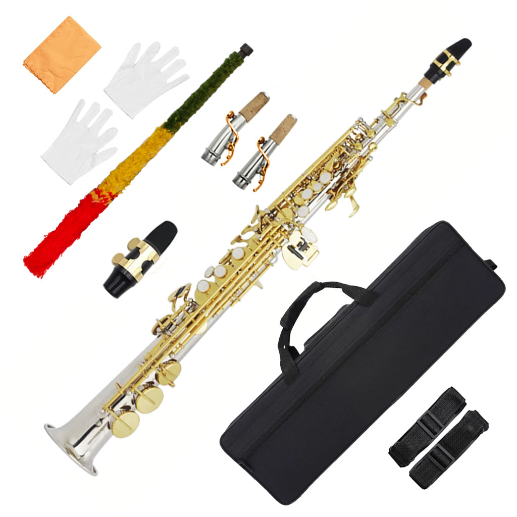 NAOMI Straight Bb Soprano Saxophone Brass Silver Plated B Flat Sax