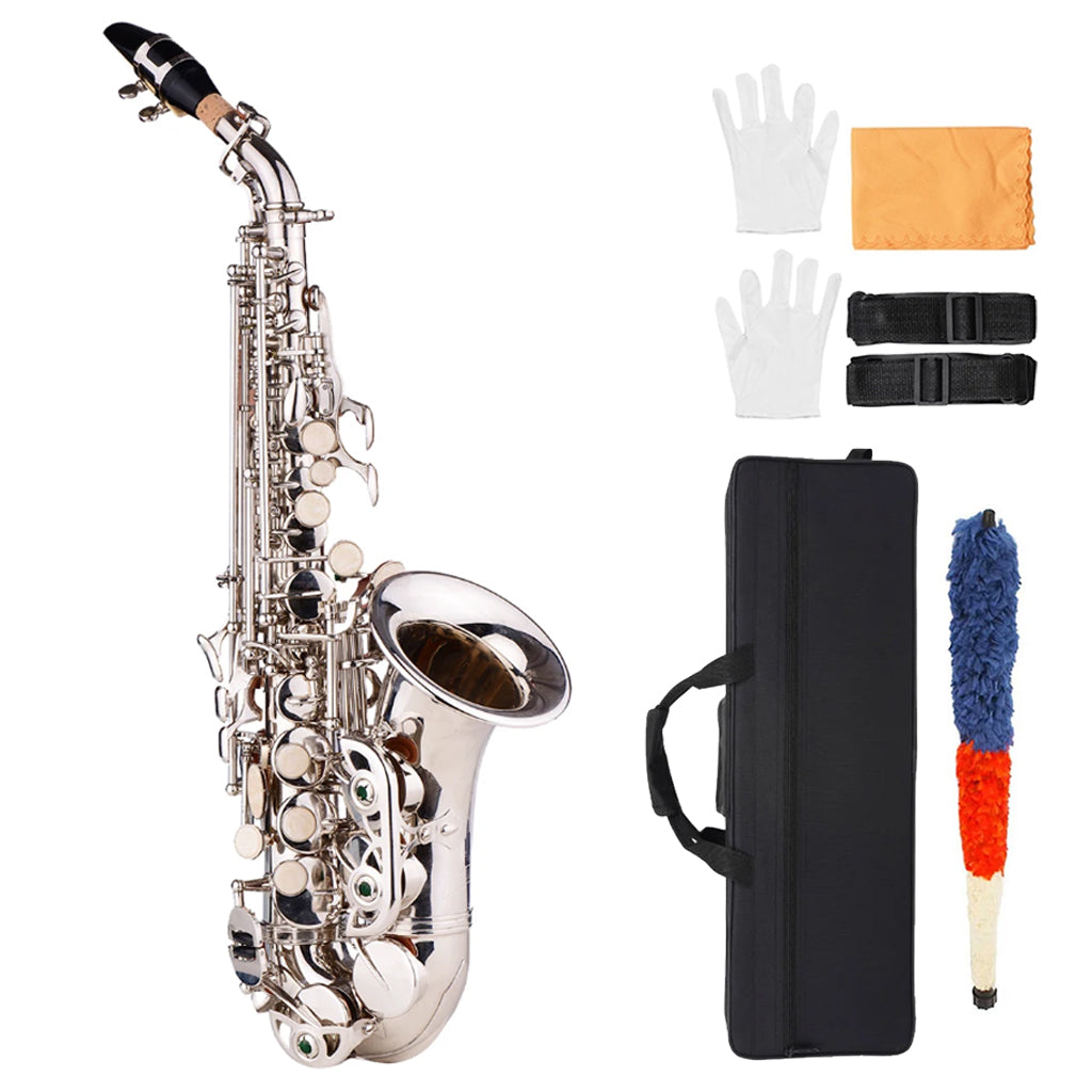 NAOMI Soprano Saxophone Bb Brass Body Carved Keys White Shell Keys Saxophone