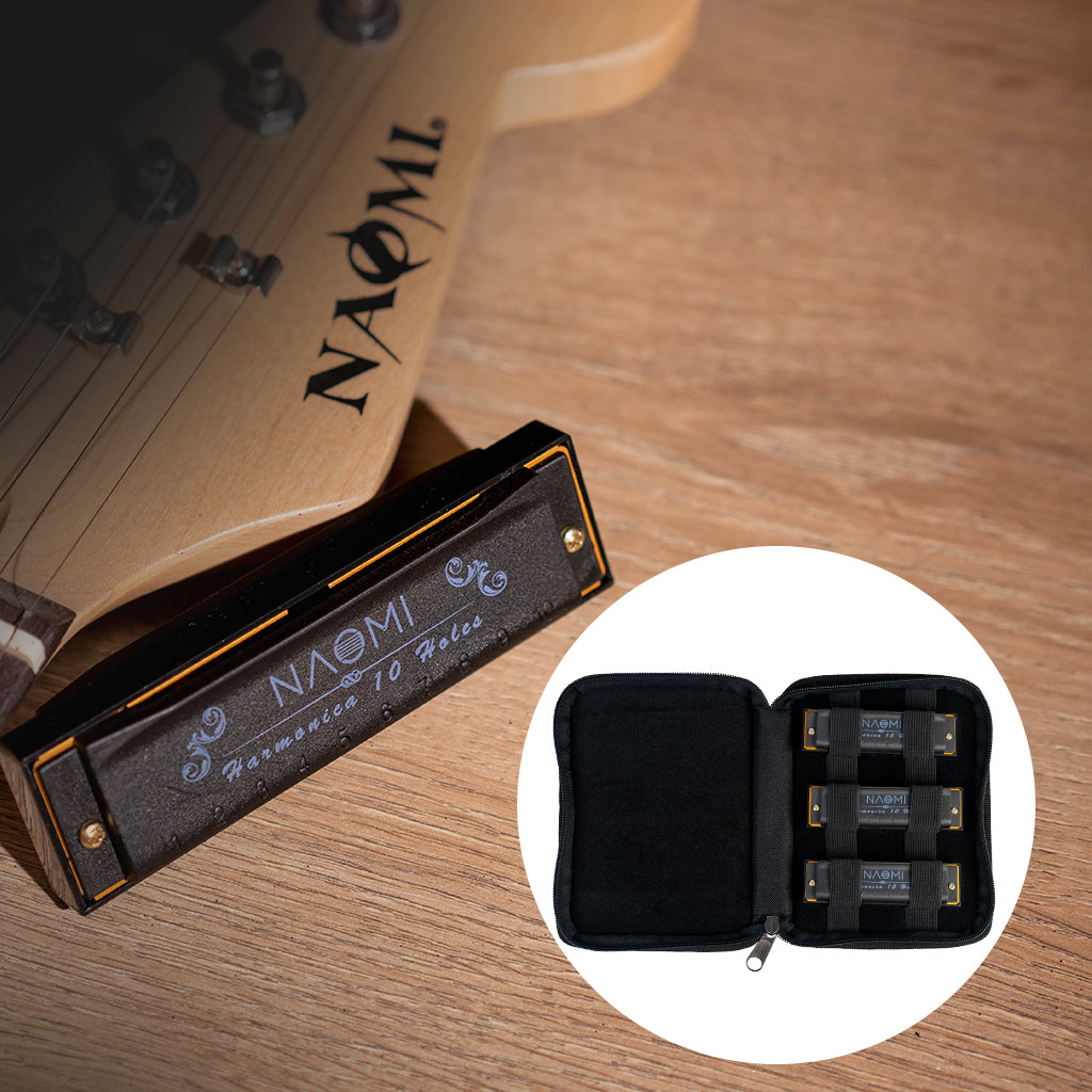 NAOMI Hoodoo Blues Harmonica 10 Holes Harmonica 3-Pack with Case C D G Tone Harmonica Set