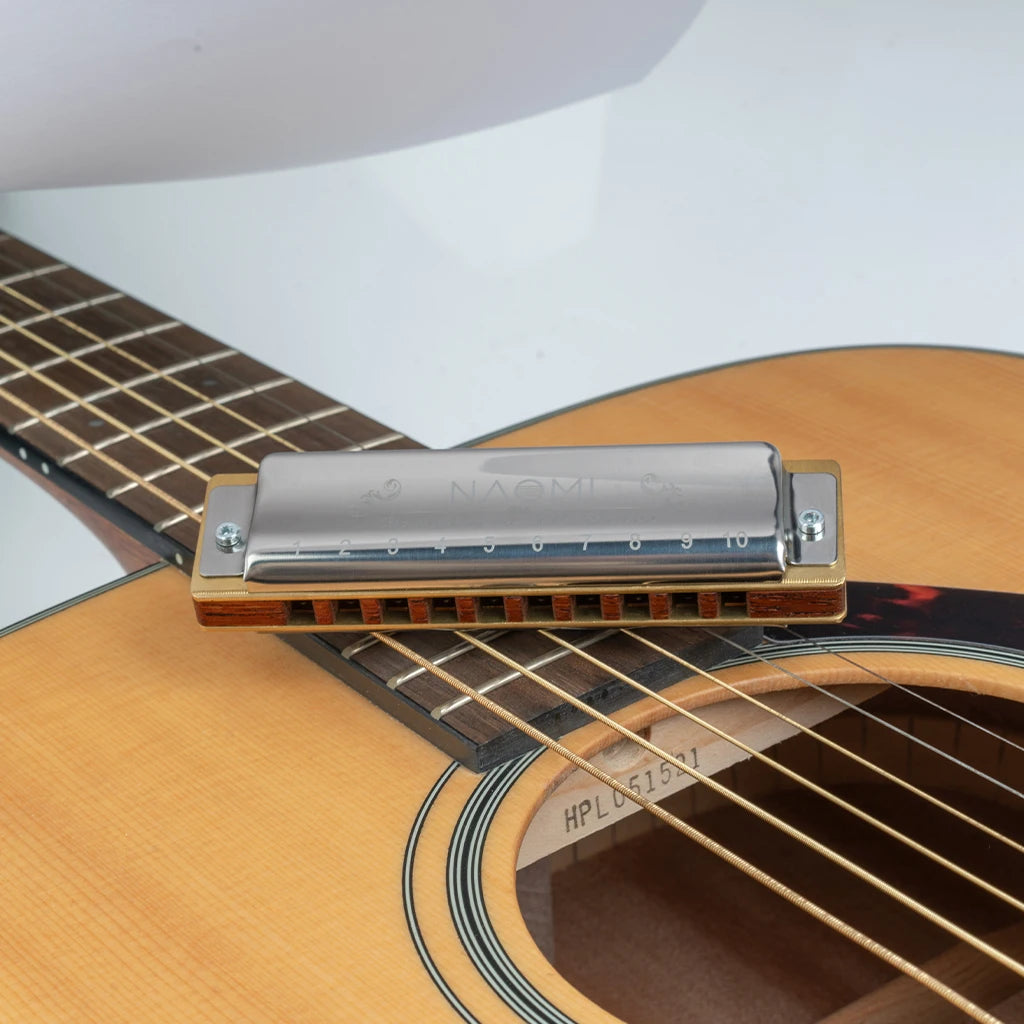 NAOMI 10 Holes Blues Harmonica Rosewood Comb Brass Reed Diatonic Harmonica In Key Of C