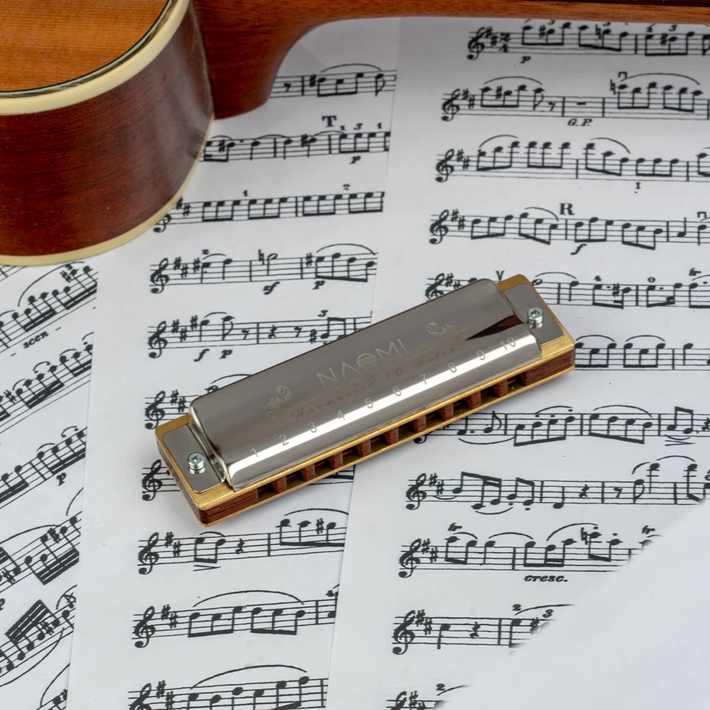 NAOMI 10 Holes Blues Harmonica Rosewood Comb Brass Reed Diatonic Harmonica In Key Of C