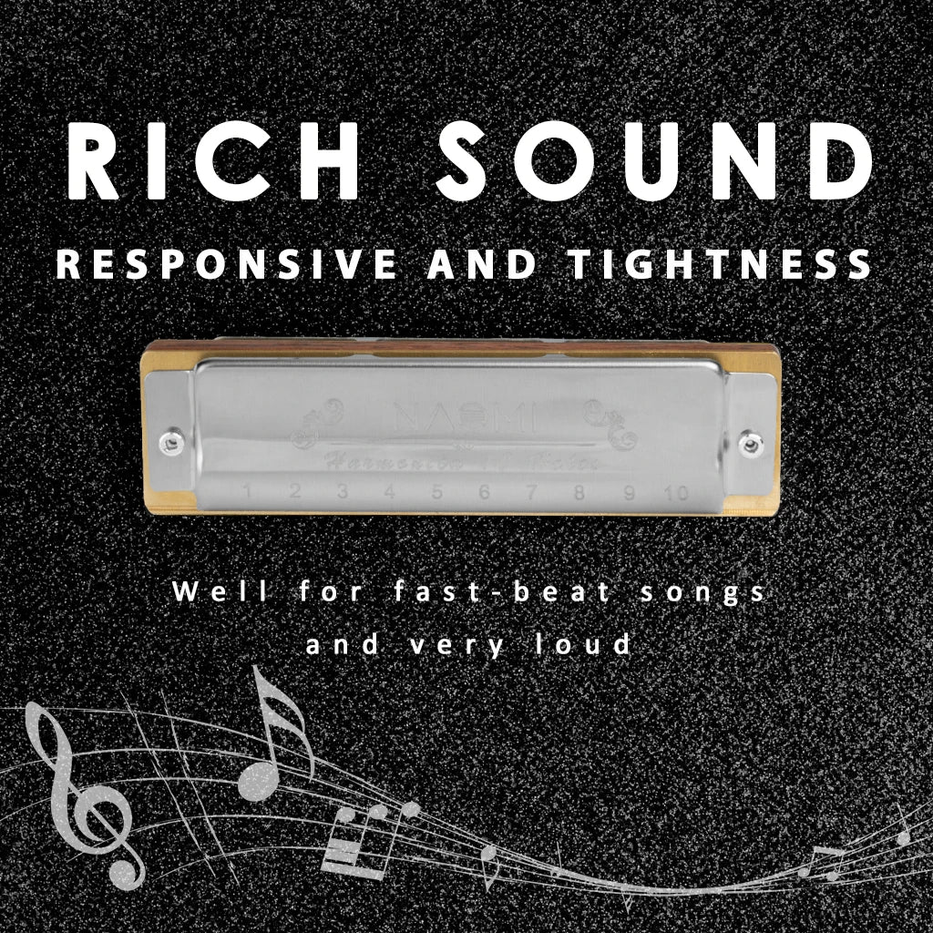 NAOMI 10 Holes Blues Harmonica Rosewood Comb Brass Reed Diatonic Harmonica In Key Of C