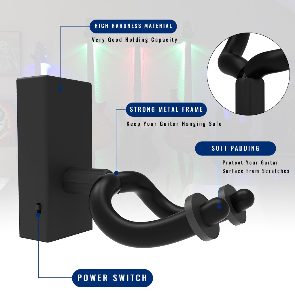 2-PACK Guitar Hanger Hook Holder Wall Mount Display Acoustic Electric 2-PACK Guitar Hanger Hook Holder Wall Mount Display Acoustic Electric