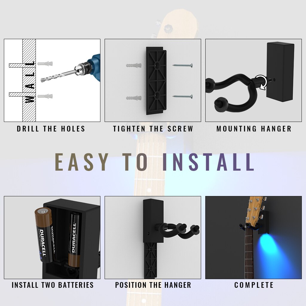 NAOMI Lighting LED Guitar Hanger Hook Wall Mount Bracket Display Light Gitar Guitarra Hangers Guitar Bass Accessories