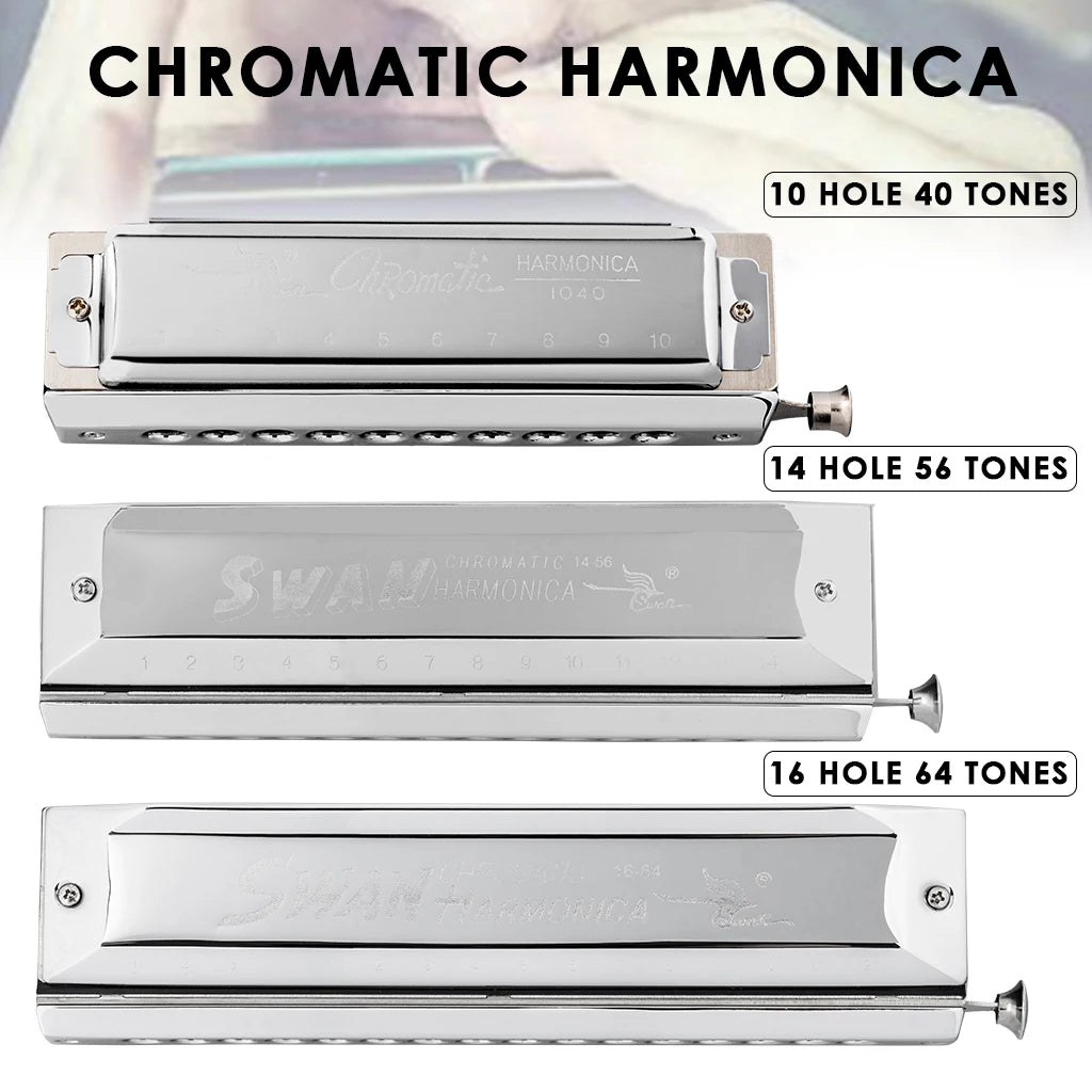 NAOMI Swan 10 Hole 40 Tone C Key Chromatic Harmonica Precision Engineered Sliding Stainless Steel Diacritical Keys