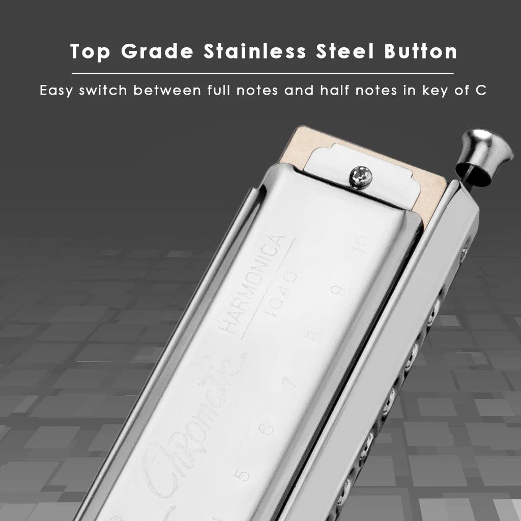 NAOMI Swan 10 Hole 40 Tone C Key Chromatic Harmonica Precision Engineered Sliding Stainless Steel Diacritical Keys