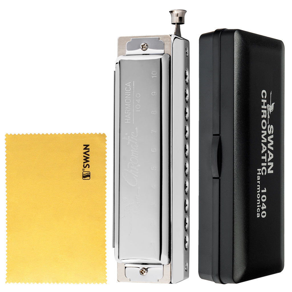 NAOMI Swan 10 Hole 40 Tone C Key Chromatic Harmonica Precision Engineered Sliding Stainless Steel Diacritical Keys